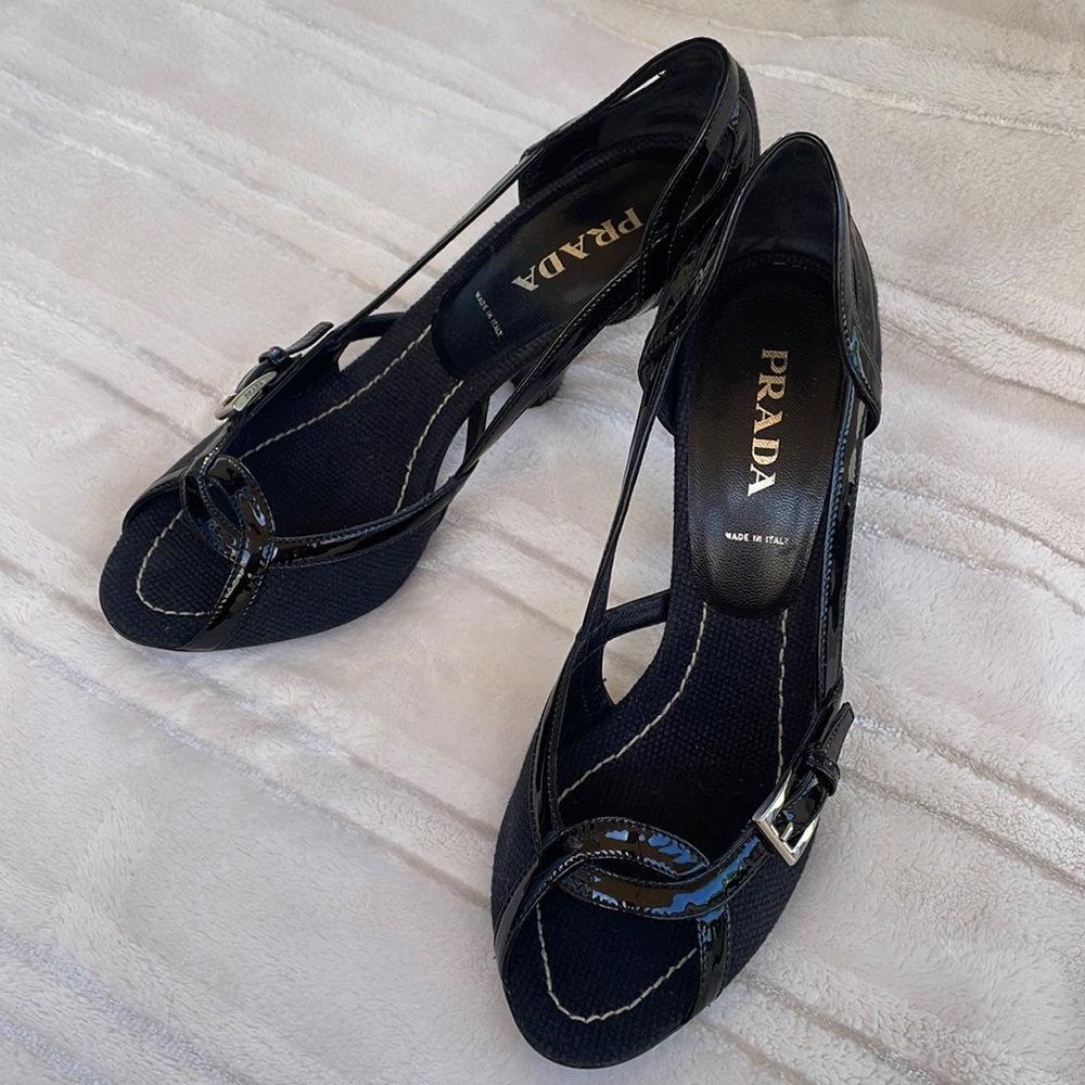 Prada OPEN TOE black heels. Size 38 1/2   Great condition, gently used …